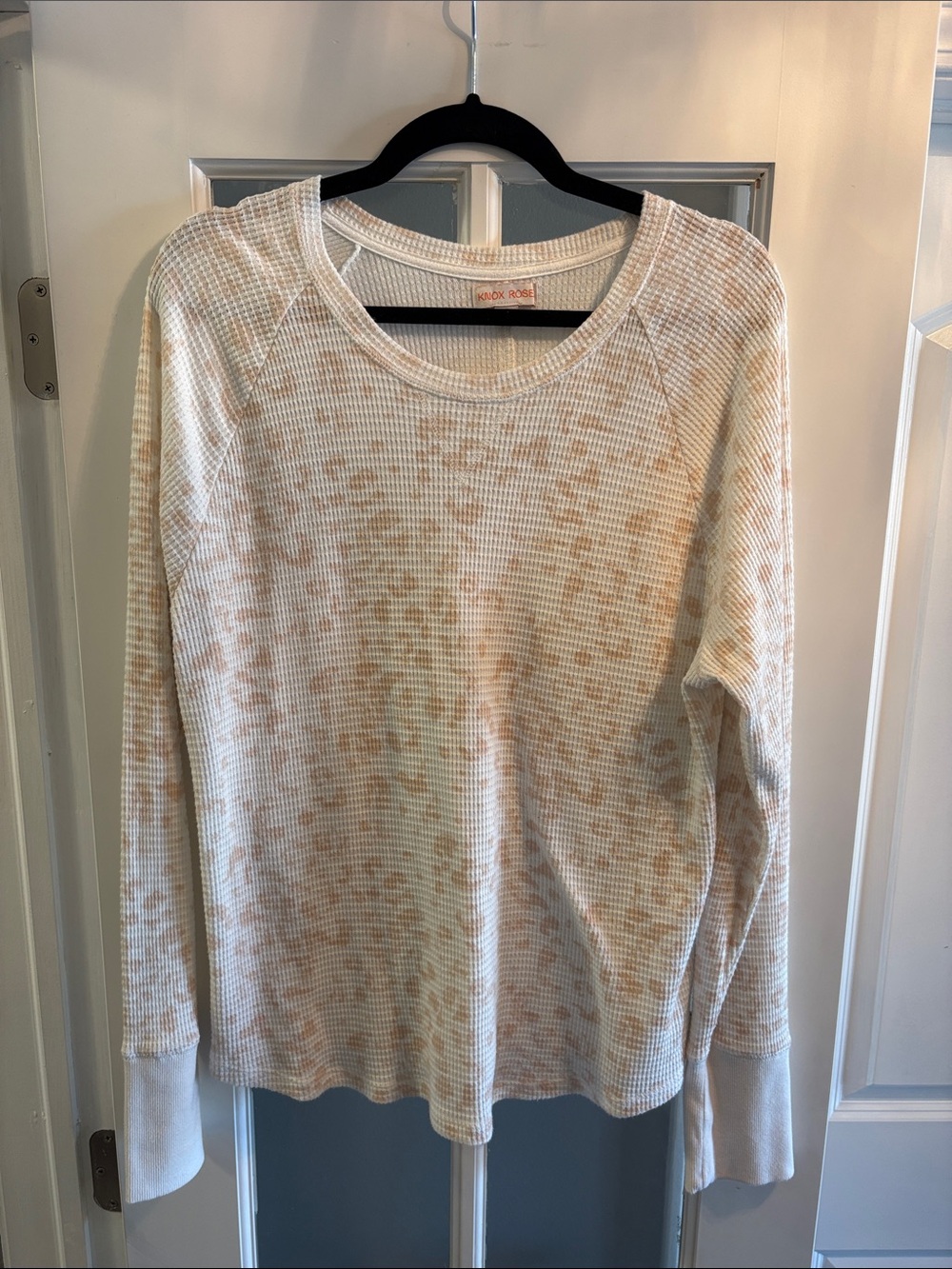 Knox Rose Leopard Print Cream & Tan Waffle-Knit Crew Sweater